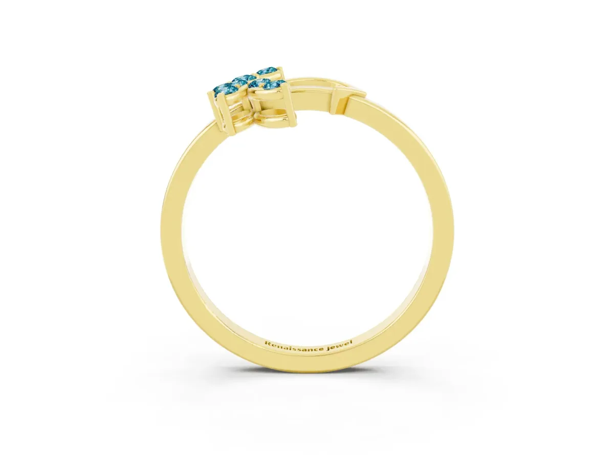 Marquise Blue Topaz Cluster Bypass Ring with Prong Setting Yellow gold