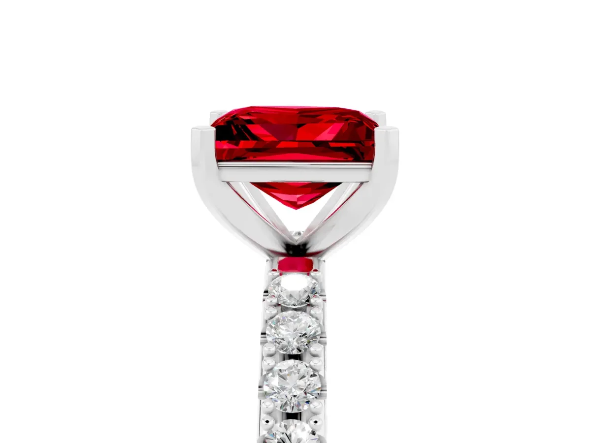 Princess Cut Ruby Solitaire Pavé Band with Four-Prong Setting Silver