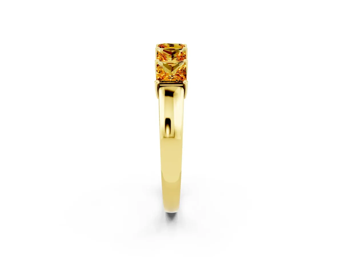 Princess Cut Five-Stone Citrine Band with Prong Setting Yellow gold