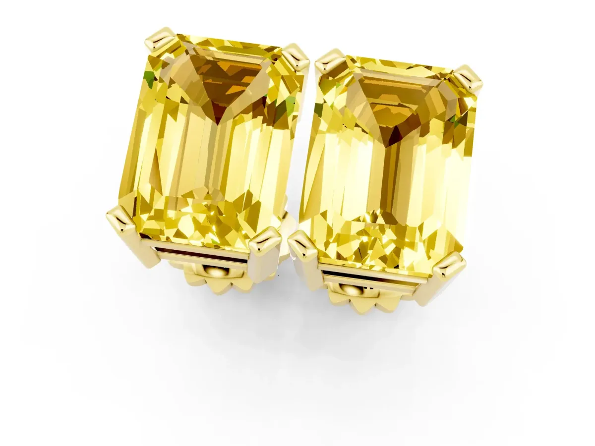 Emerald Cut Yellow Sapphire Stud Earrings Yellow gold