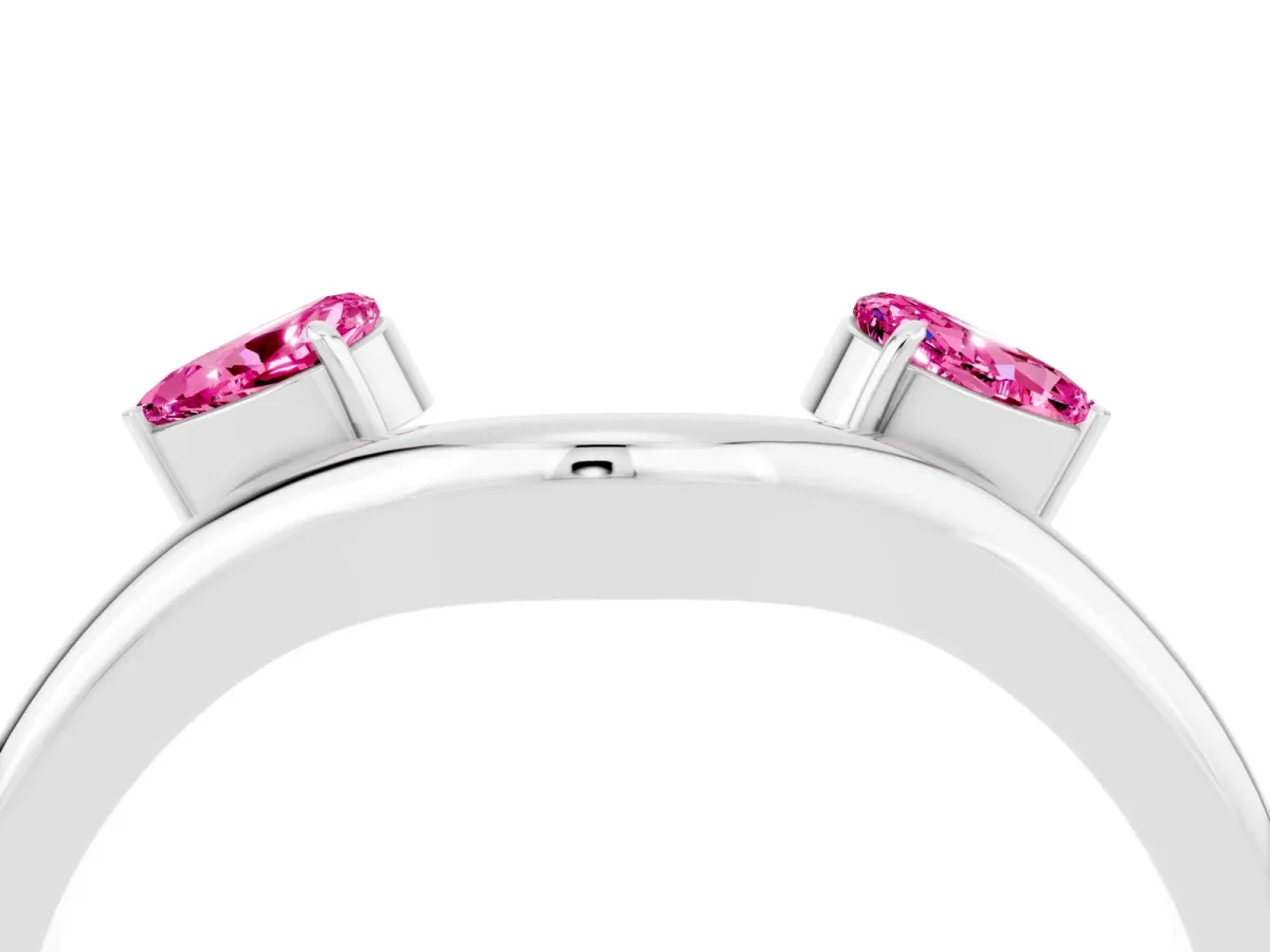 Pear Cut Pink Sapphire Two-Stone Open Band Ring with Prong Setting Silver