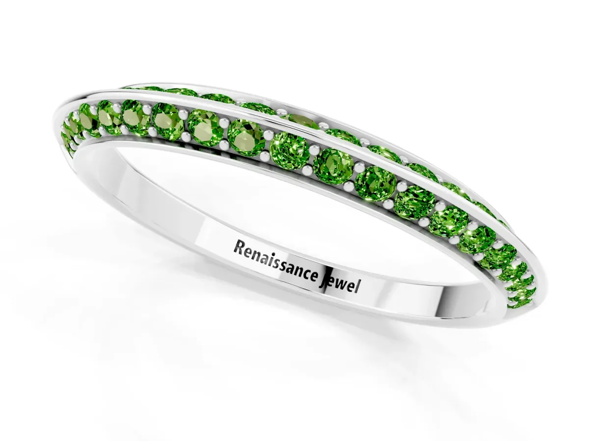Double Row Pavé Round Peridot Eternity Band with Channel Setting Platinum