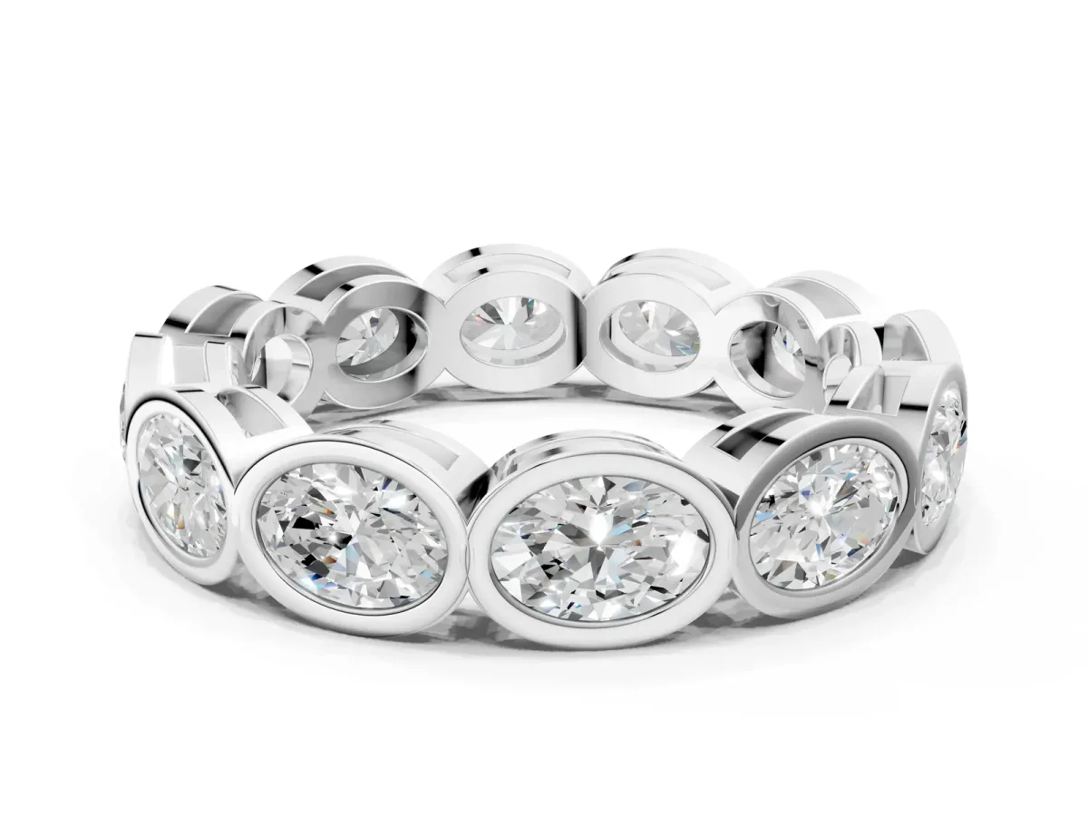 Oval Diamond Bezel Set Eternity Wedding Band Silver