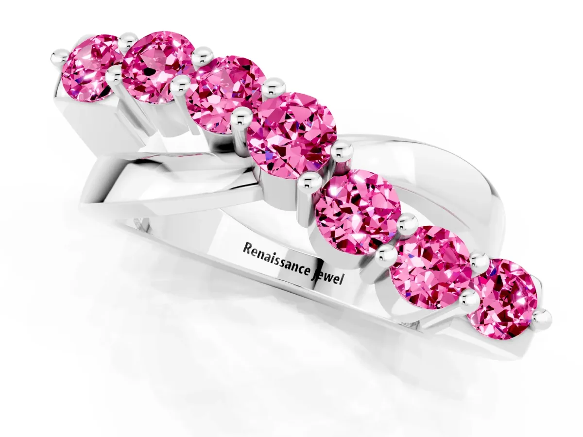 Round Pink Sapphire Prong-Set Crossover Band Platinum
