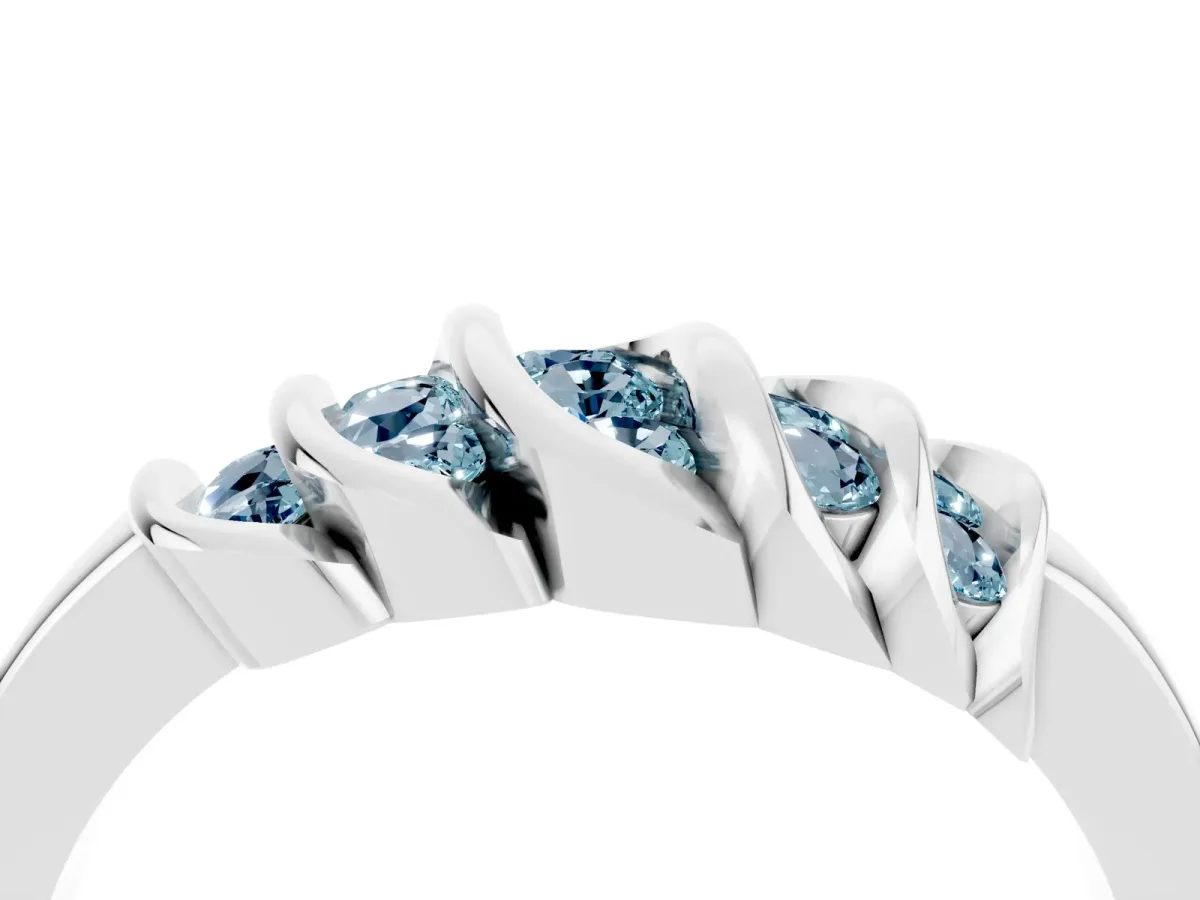 Round Aquamarine Multi-Row Crossover Band White gold