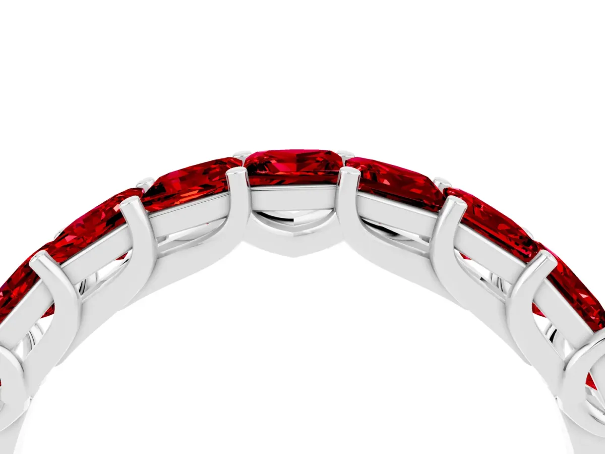 Princess Cut Ruby Channel-Set Eternity Band with Prong Setting Platinum