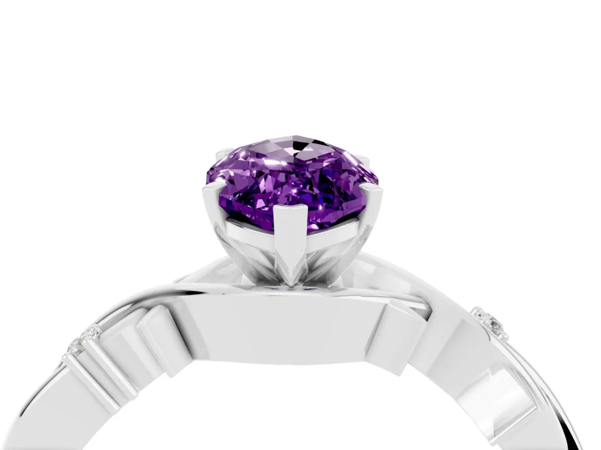 Marquise Cut Amethyst Solitaire Ring with Twisted Band and Prong Setting White gold
