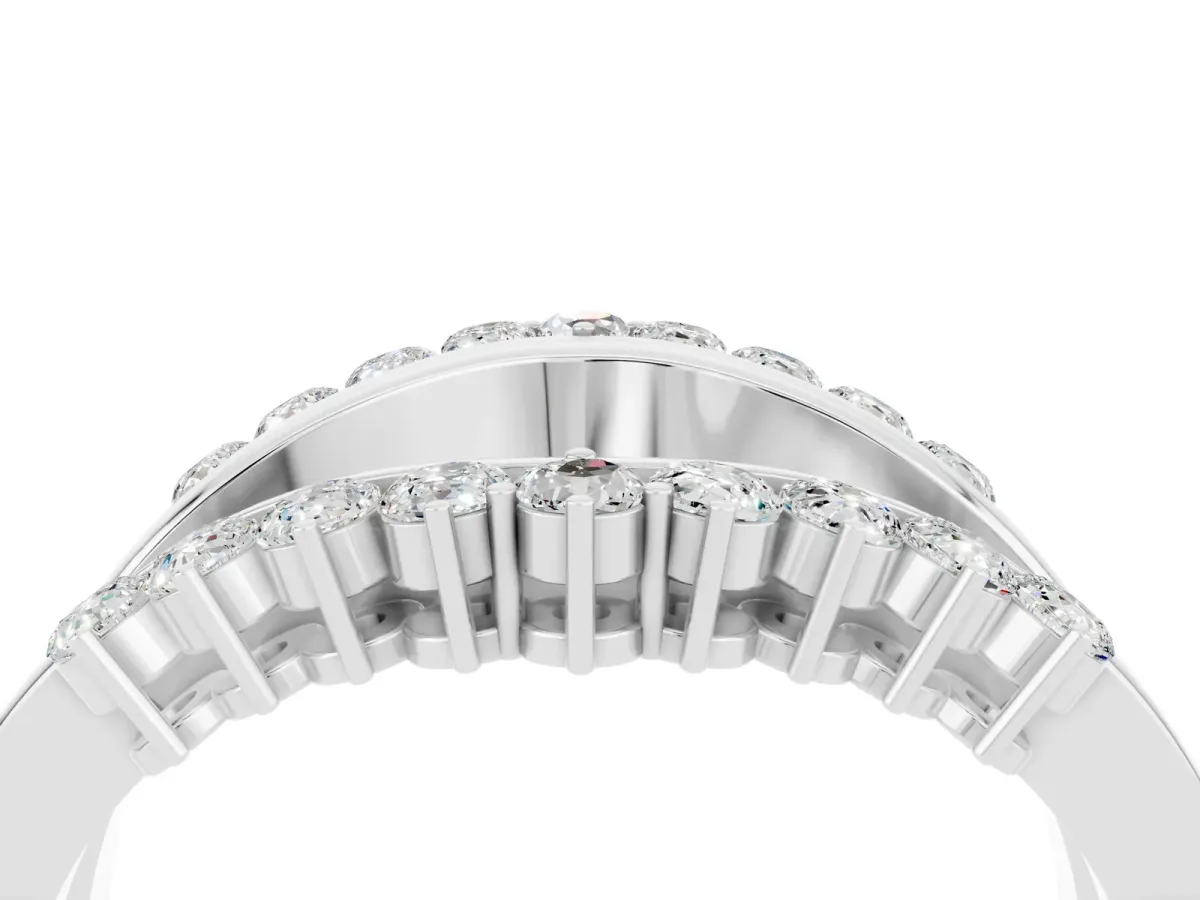 Round Moissanite Chevron Contour Band with Prong Setting Silver