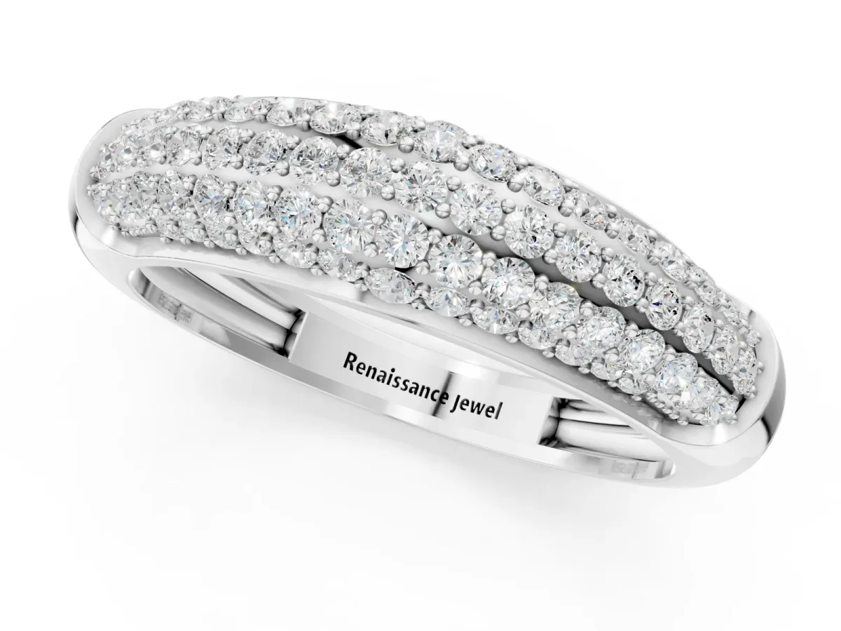 Three-Row Pavé Round Diamond Dome Band Platinum
