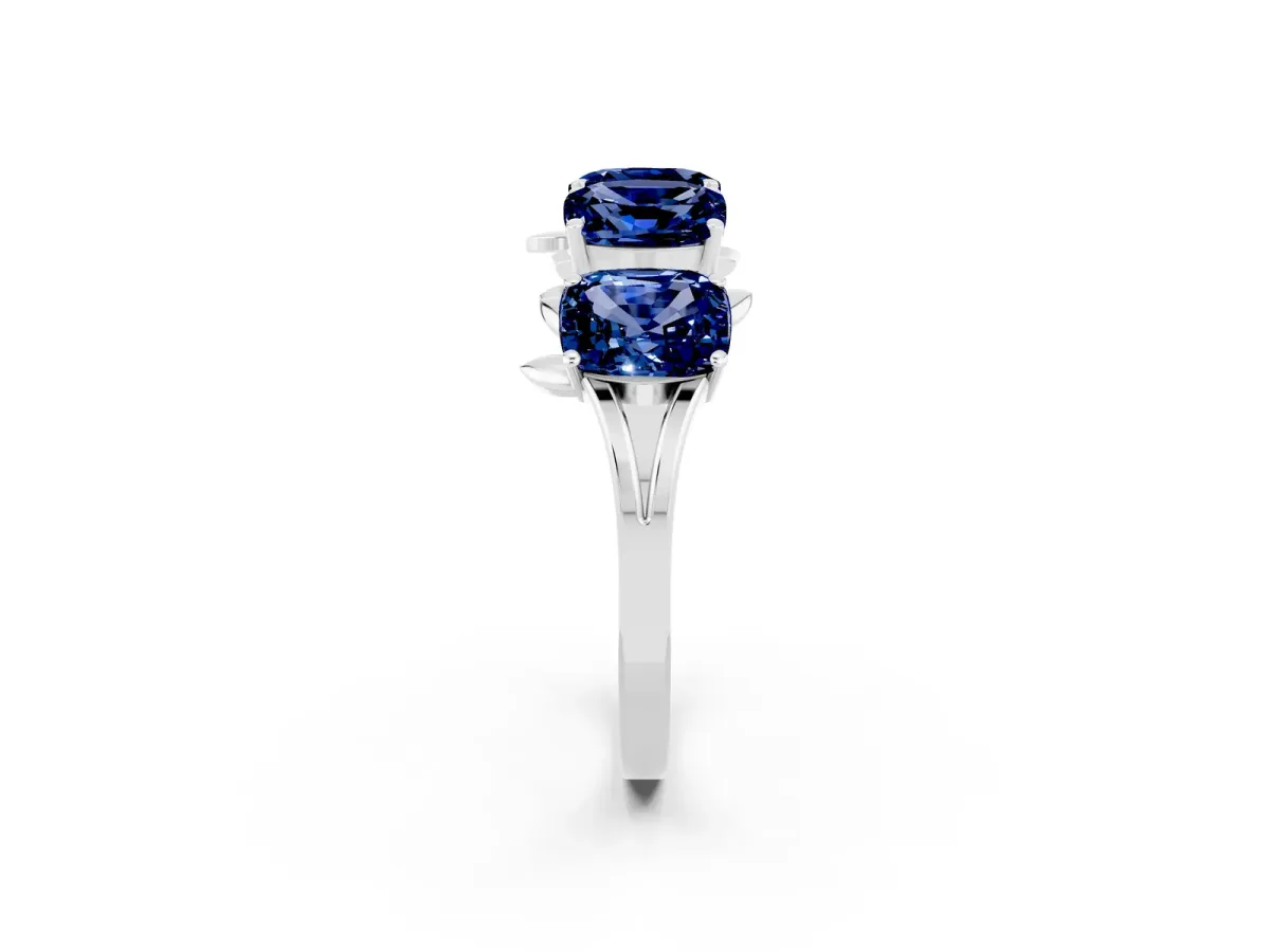 Emerald Cut Blue Sapphire Prong-Set Half Eternity Band White gold