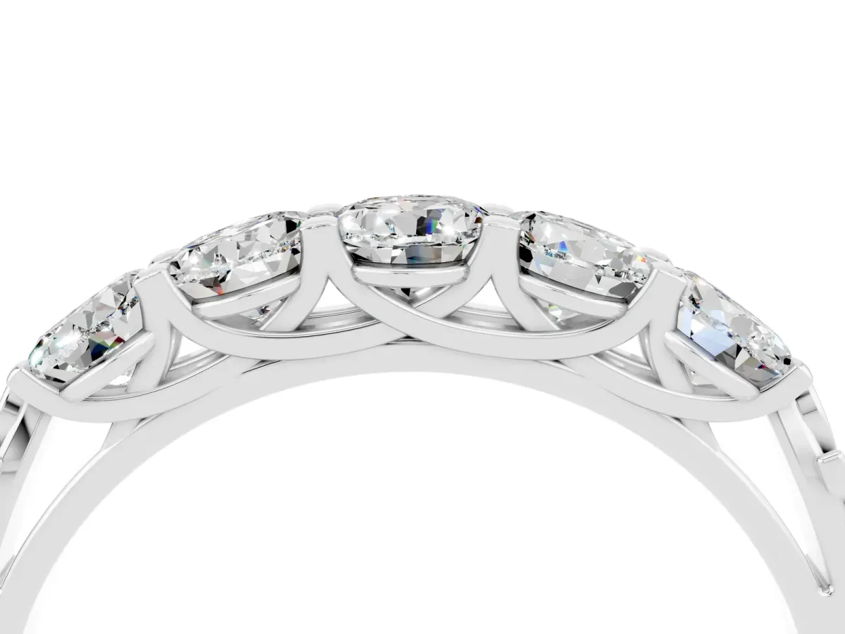 Five-Stone Round Moissanite Prong-Set Band Silver