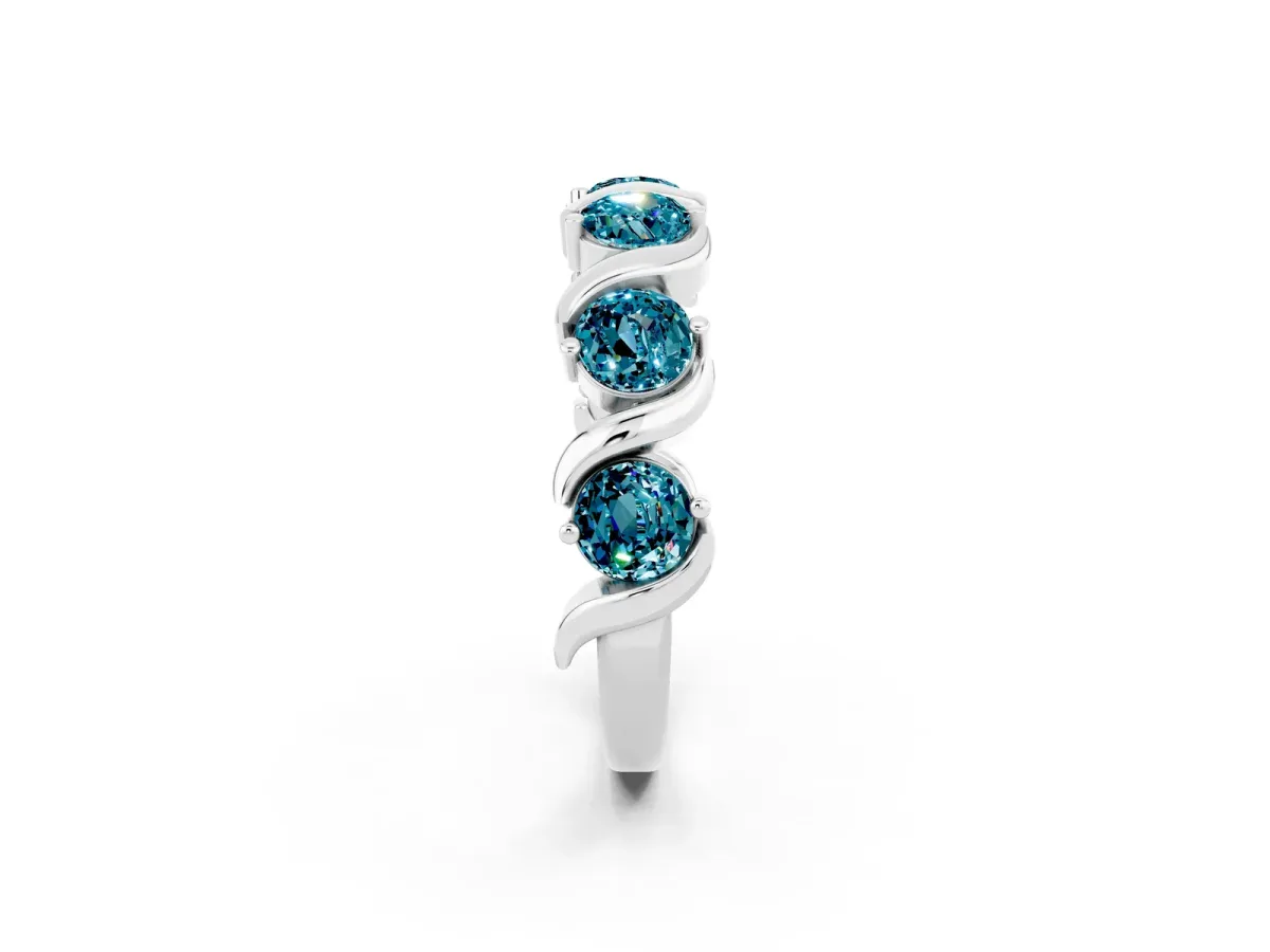 Round Blue Topaz Half Eternity Band with Wave Prong Setting Platinum
