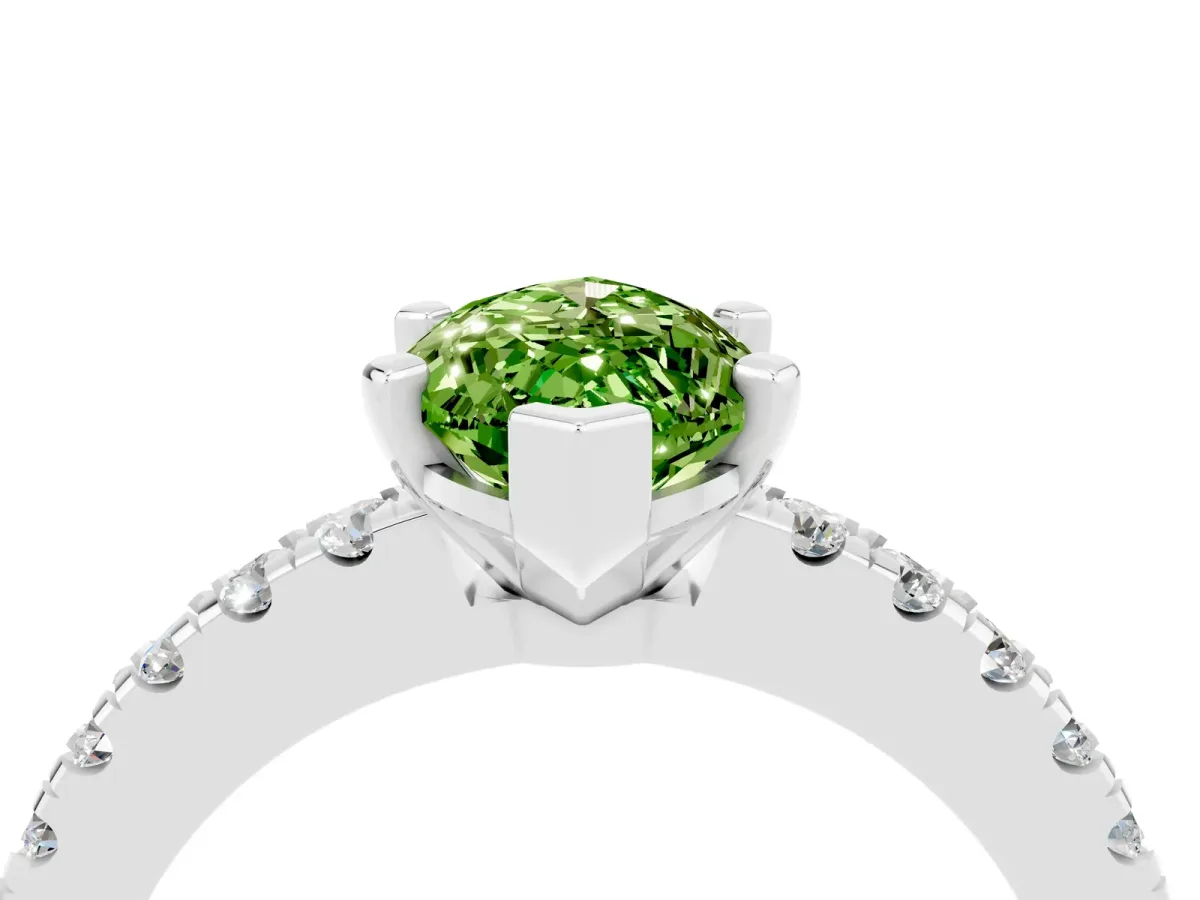 Marquise Cut Solitaire Peridot with Pavé Band and Four-Prong Setting Silver