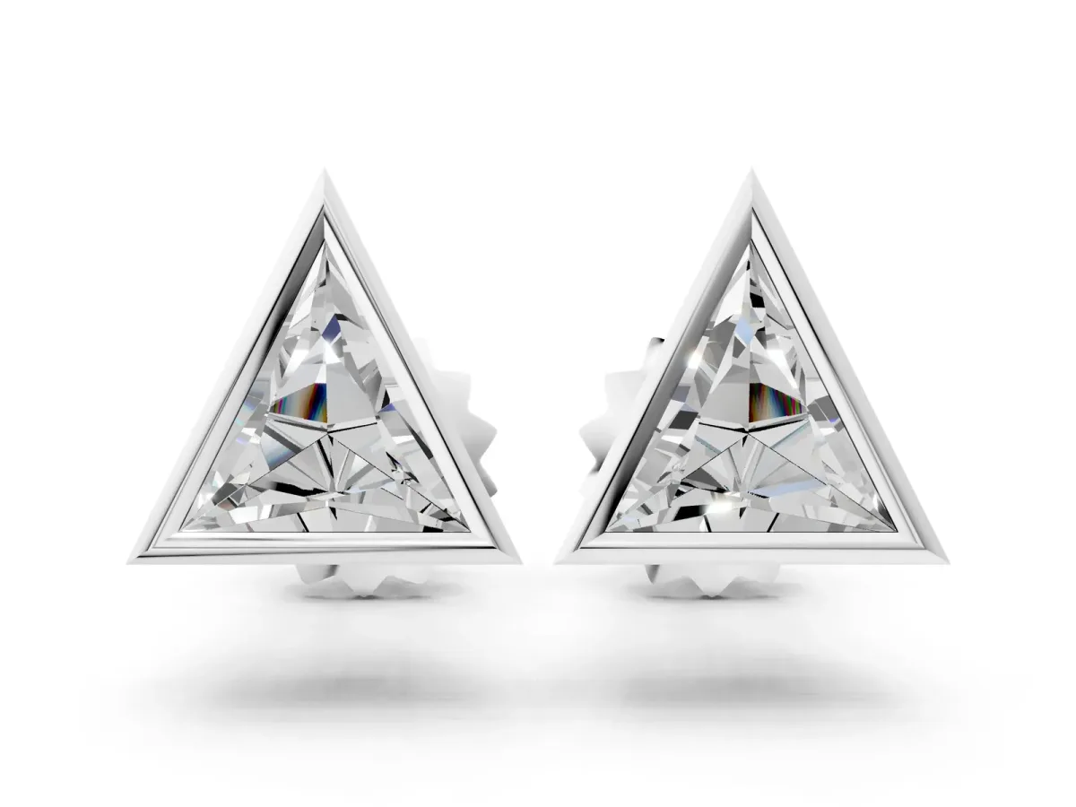 Trillion Diamond Bezel-Set Solitaire Stud Earrings Silver