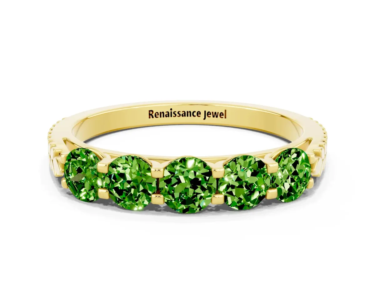 Five-Stone Round Peridot Prong-Set Band Yellow gold