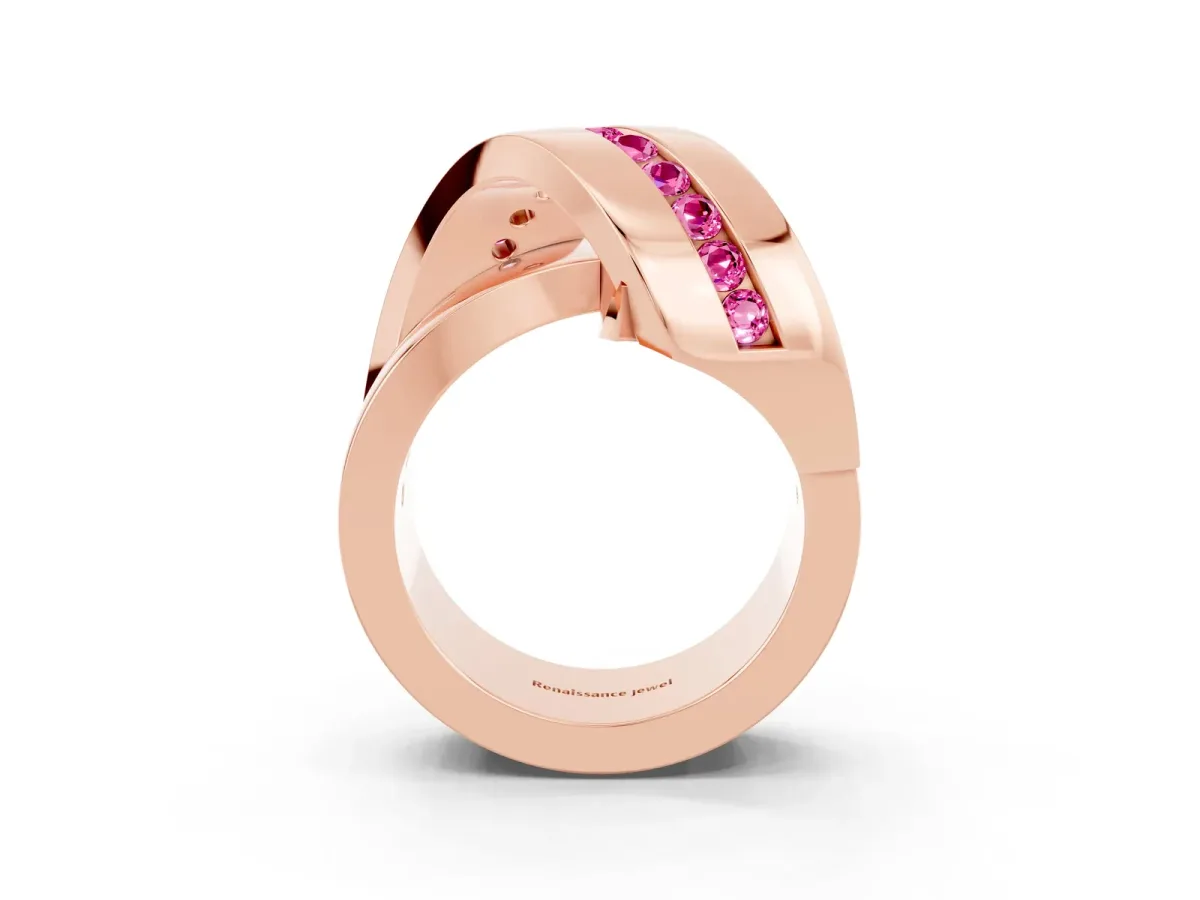 Pavé Round Pink Sapphire Crossover Band with Channel Setting Rose gold
