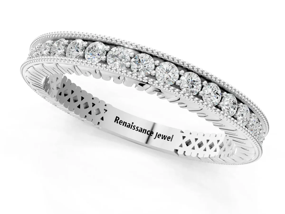 Round Diamond Milgrain Channel Set Eternity Band Platinum