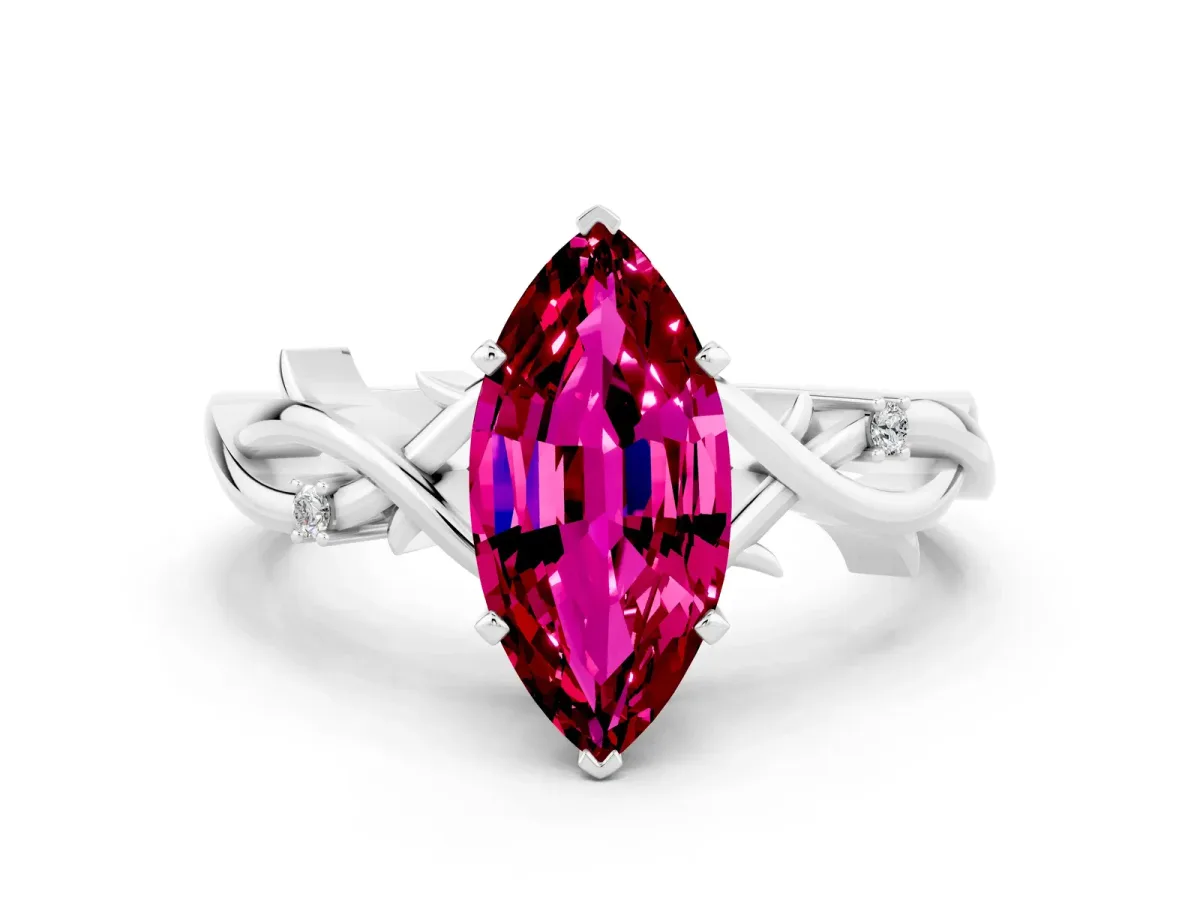 Marquise Cut Garnet Solitaire Ring with Twisted Band and Prong Setting Silver