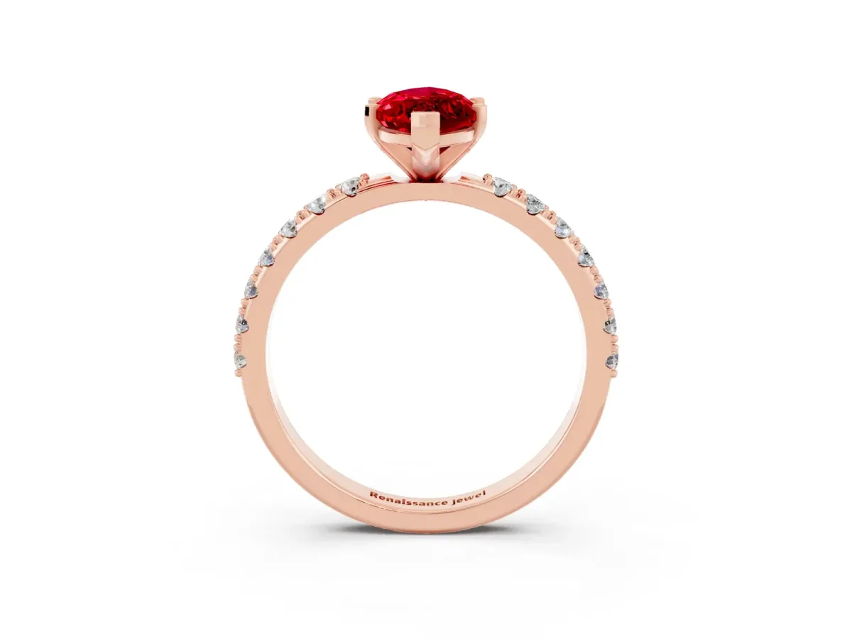 Marquise Cut Ruby Solitaire Pavé Band with Four-Prong Setting Rose gold