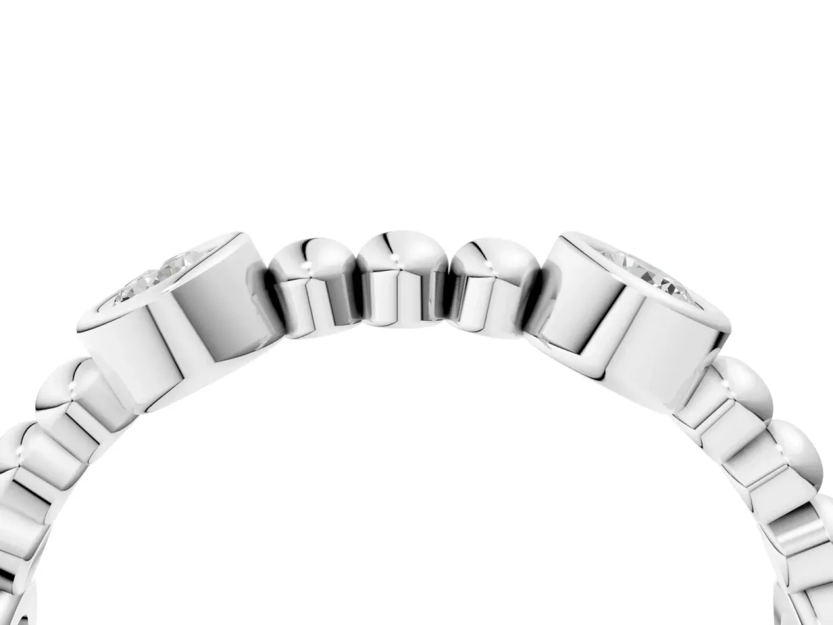 Bezel Set Round Diamond Beaded Band Silver