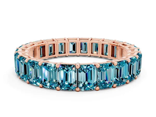 Emerald Cut Blue Topaz Eternity Band with Shared Prong Setting Rose gold