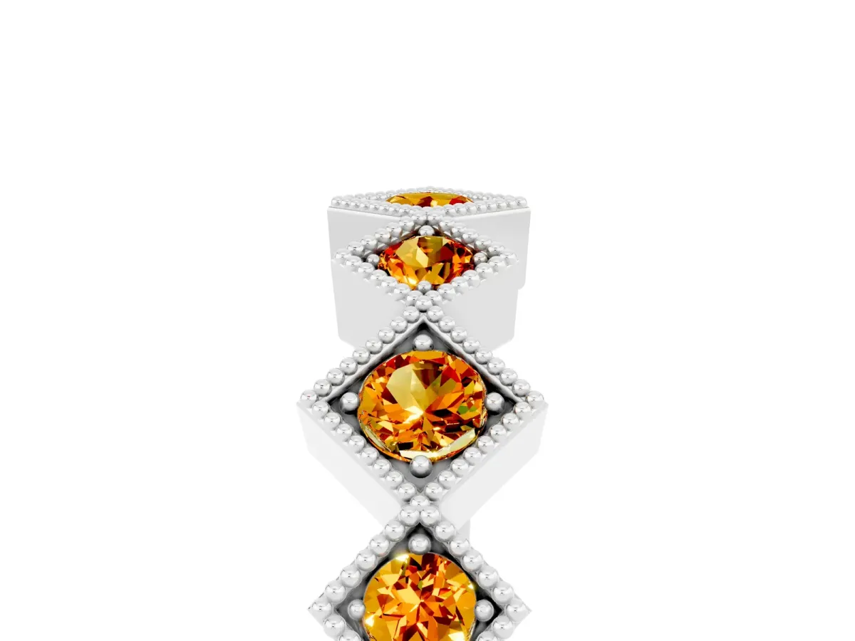 Milgrain Square Bezel Round Citrine Chevron Band Platinum
