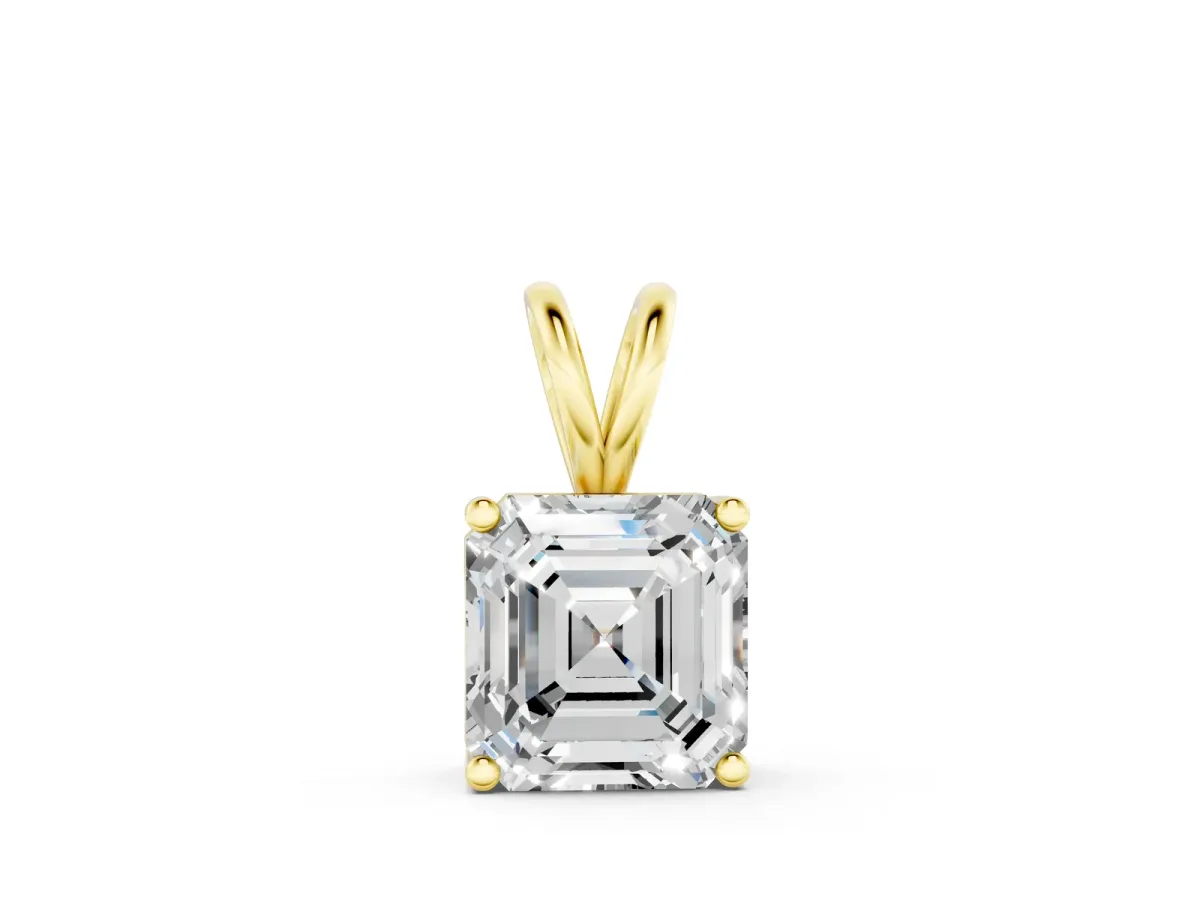 Asscher Diamond Solitaire Pendant with Four Prong Setting Yellow gold