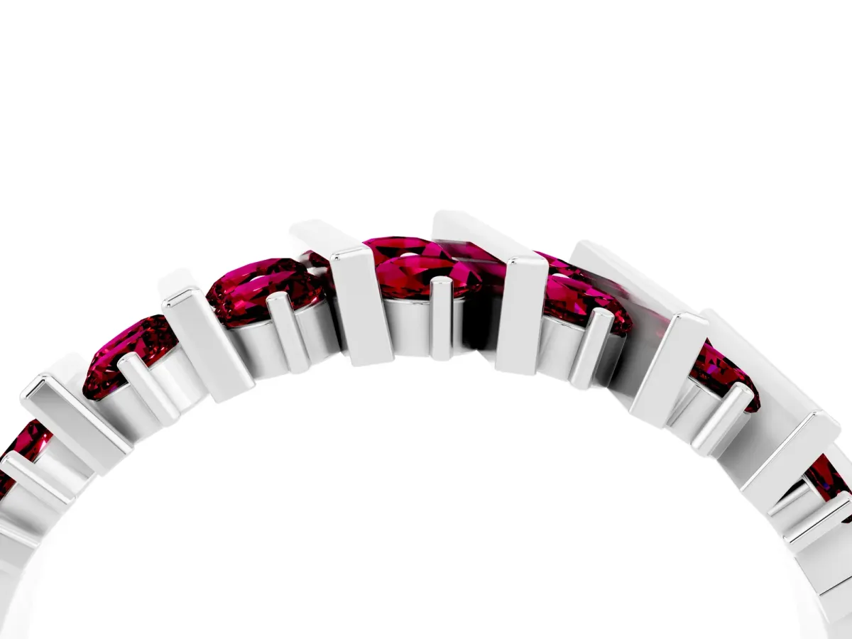 Channel Set Round Garnet Anniversary Band with Vertical Prongs Silver
