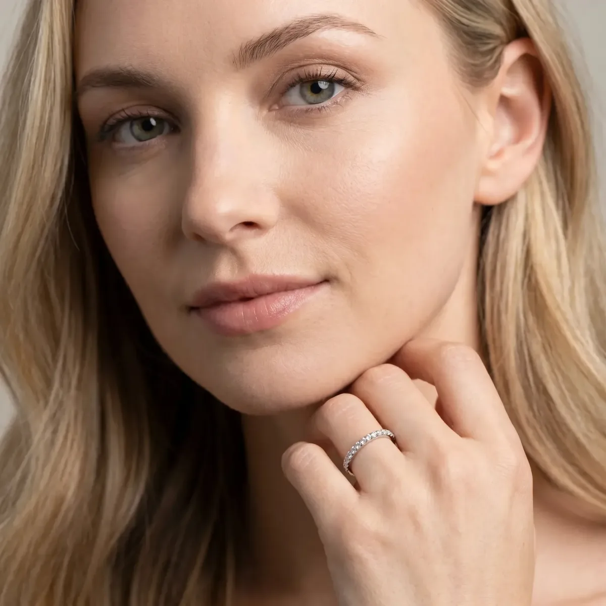 Round Cut Diamond Pavé Eternity Band with Micro Prong Setting Silver
