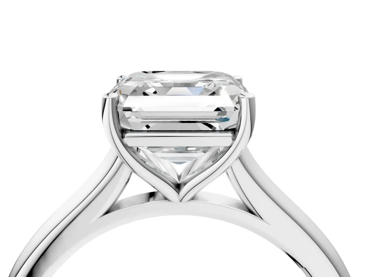 Asscher Cut Cut Solitaire Ring with Cathedral Band and Four-Prong Setting Platinum