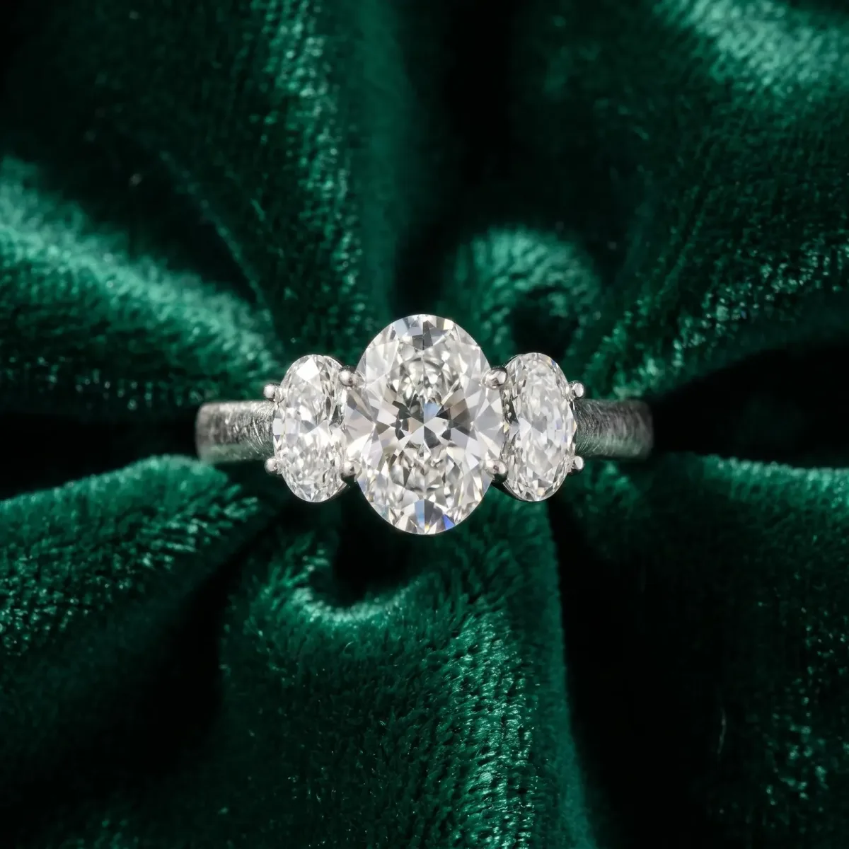 Asscher Cut Three-Stone Diamond Ring with Prong Setting on a Classic Band Platinum