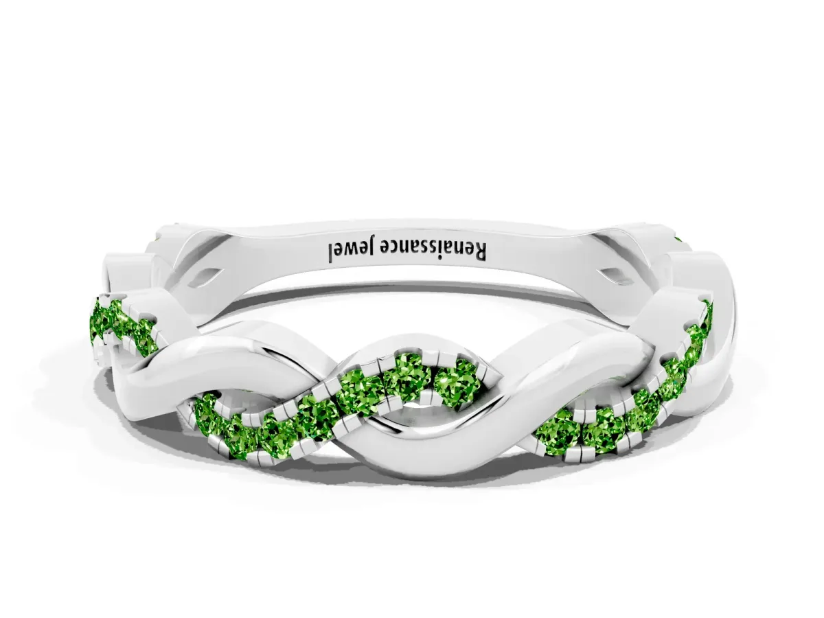 Pavé Round Peridot Twist Eternity Band with Shared Prong Setting Silver