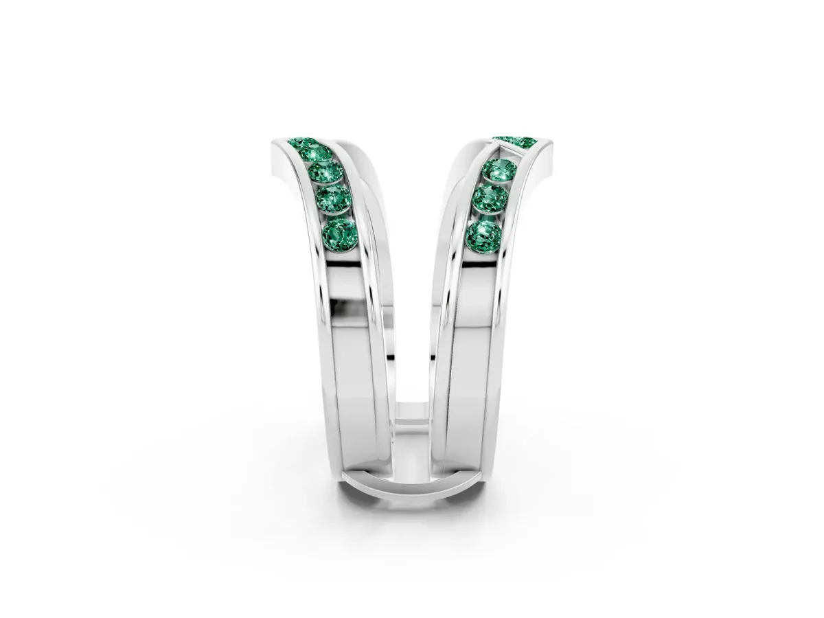 Round Green Sapphire Channel-Set Chevron Band Platinum