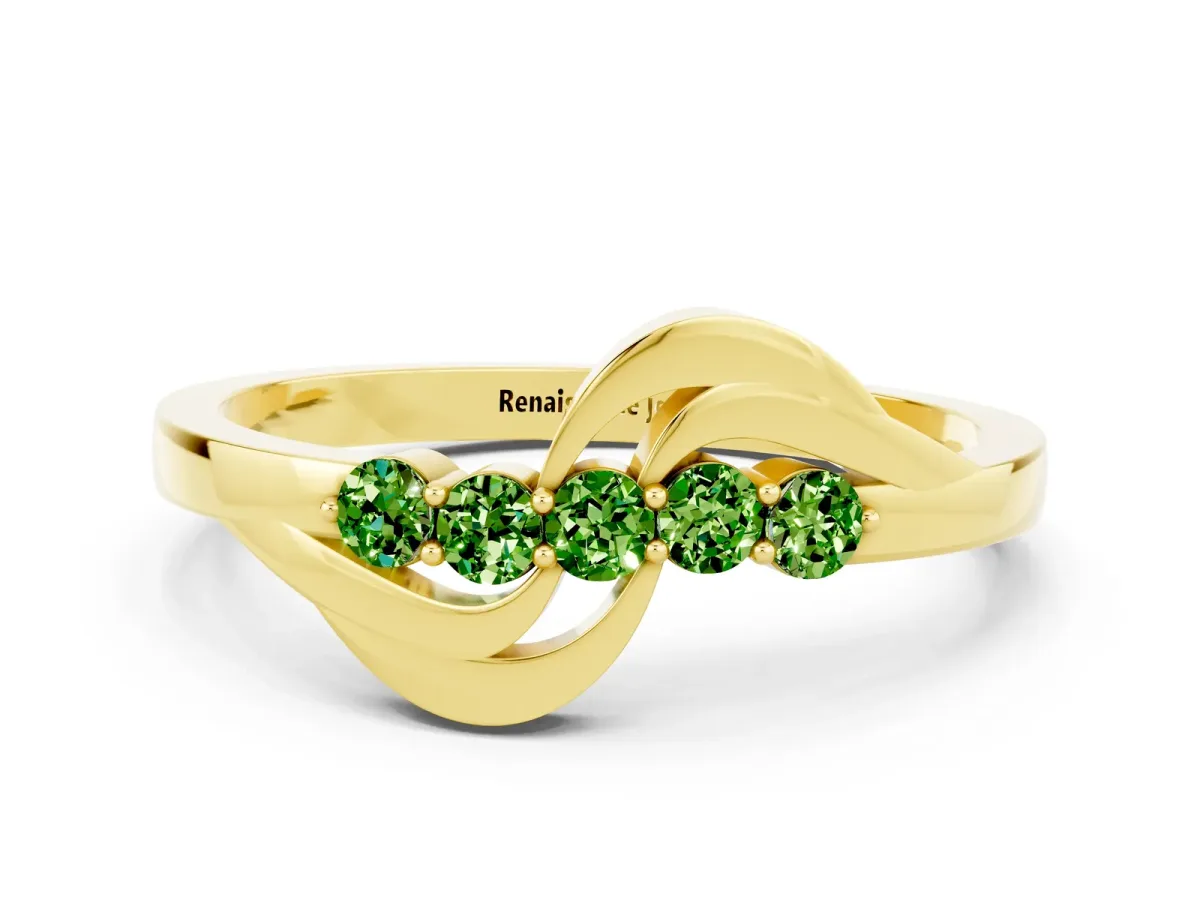 Five-Stone Round Peridot Crossover Band with Prong Setting Yellow gold