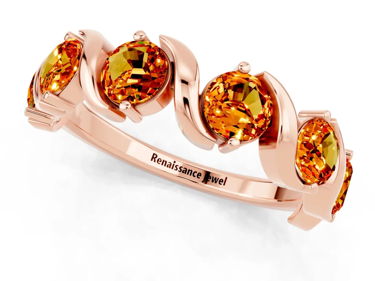 Round Citrine Half Eternity Band with Wave Prong Setting Rose gold