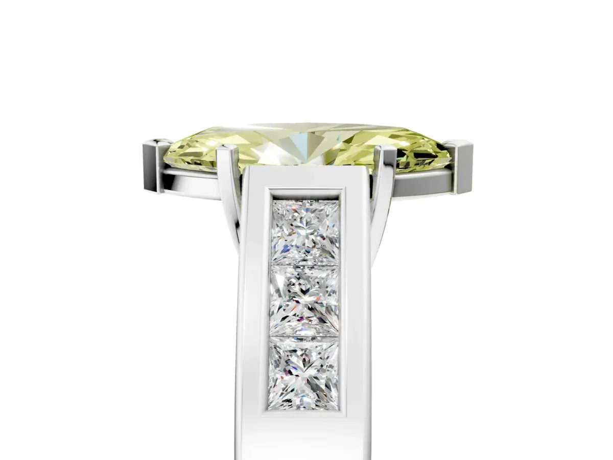 Fancy Yellow Marquise Cut Cut Channel Set Solitaire Ring with Four-Prong Setting Platinum