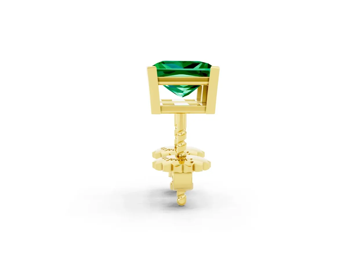 Princess Cut Emerald Stud Earrings Yellow gold
