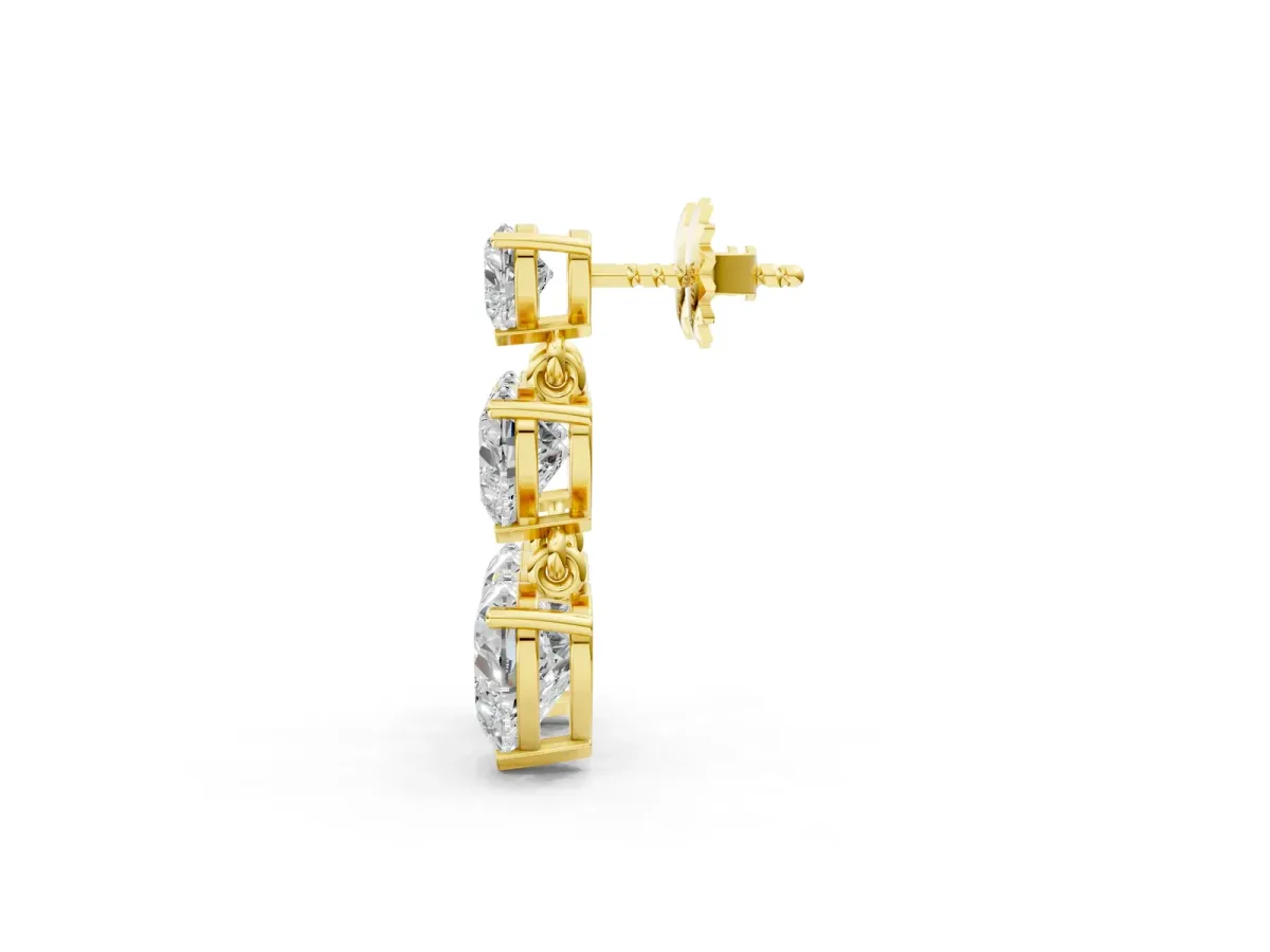 Heart Diamond Triple Drop Earrings Yellow gold