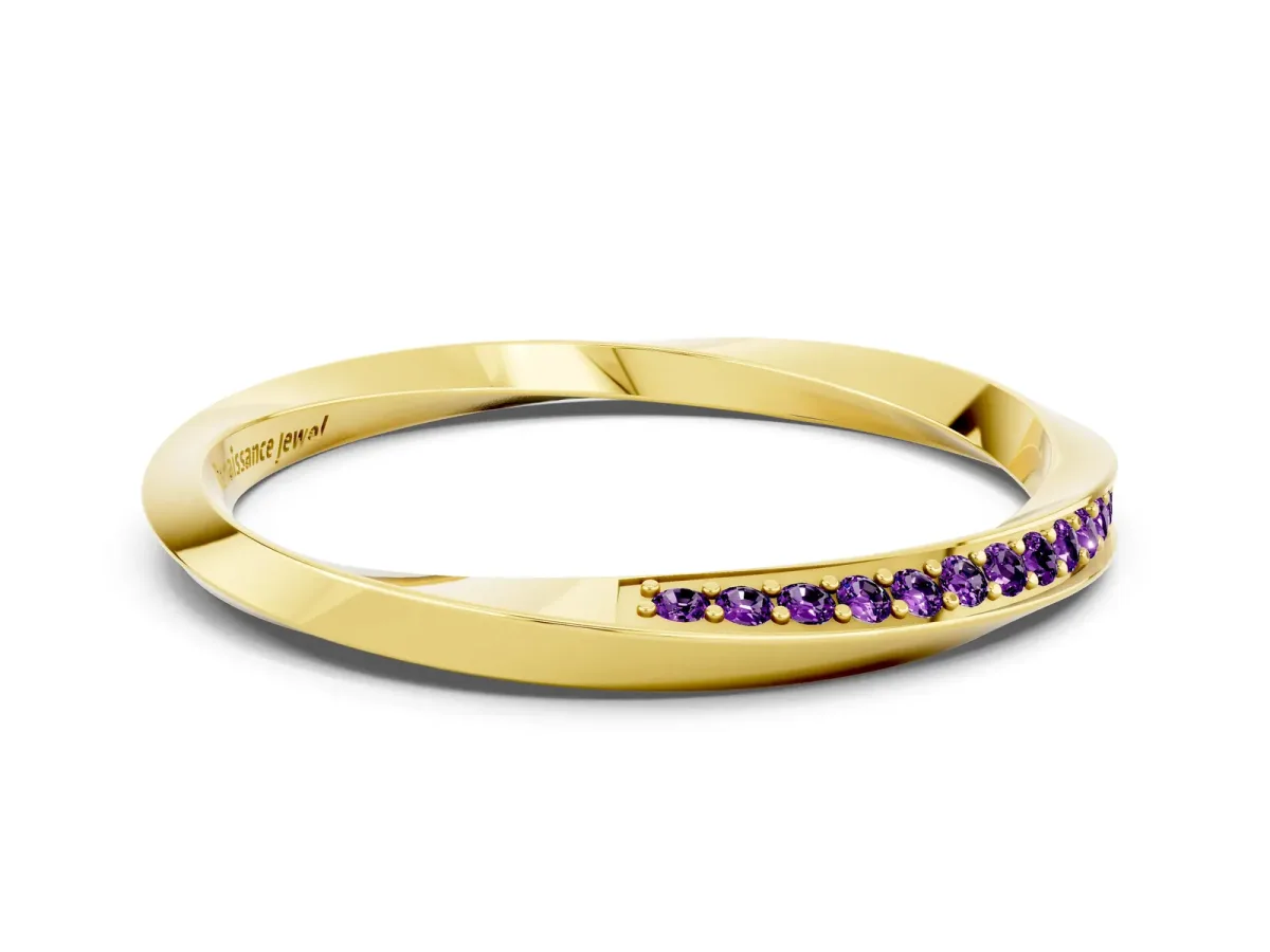 Pavé Round Amethyst Twist Band Yellow gold