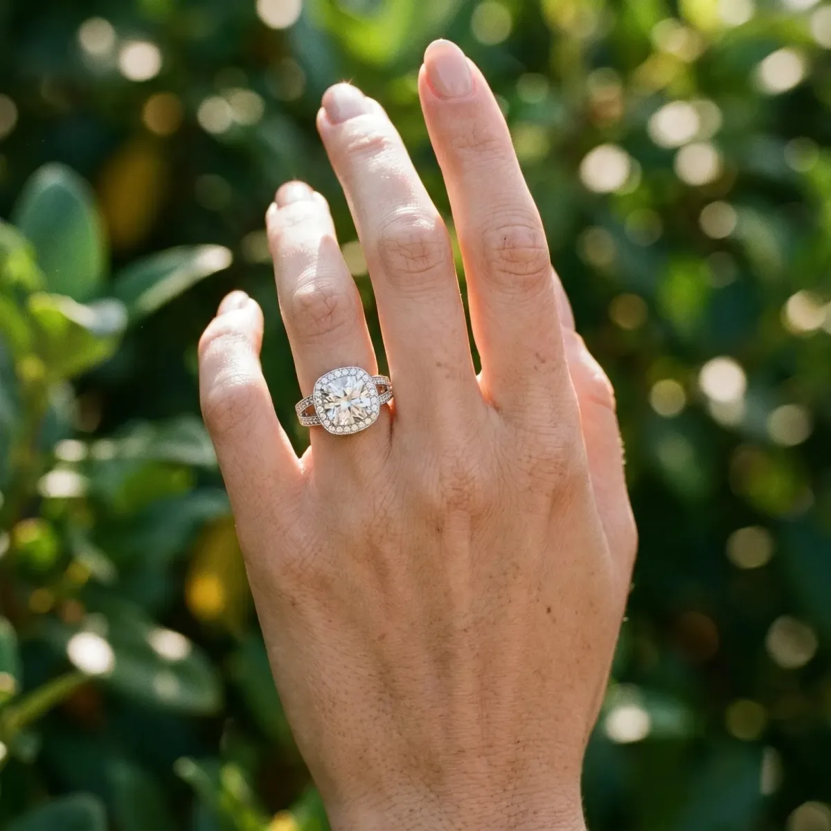 Cushion Cut Halo Split Shank Milgrain Diamond Ring Platinum