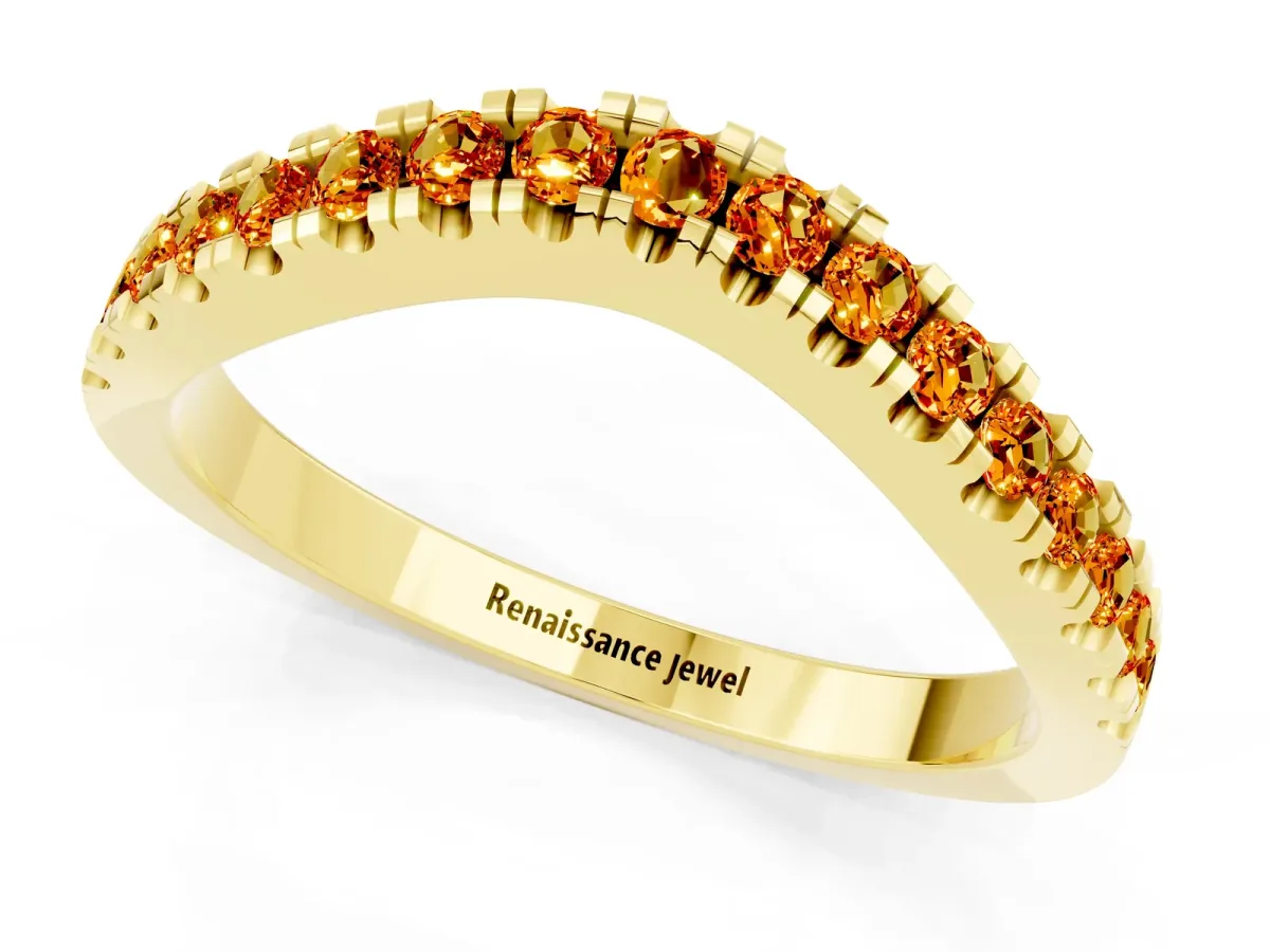 Round Citrine Pavé Curved Band with Shared Prong Setting Yellow gold
