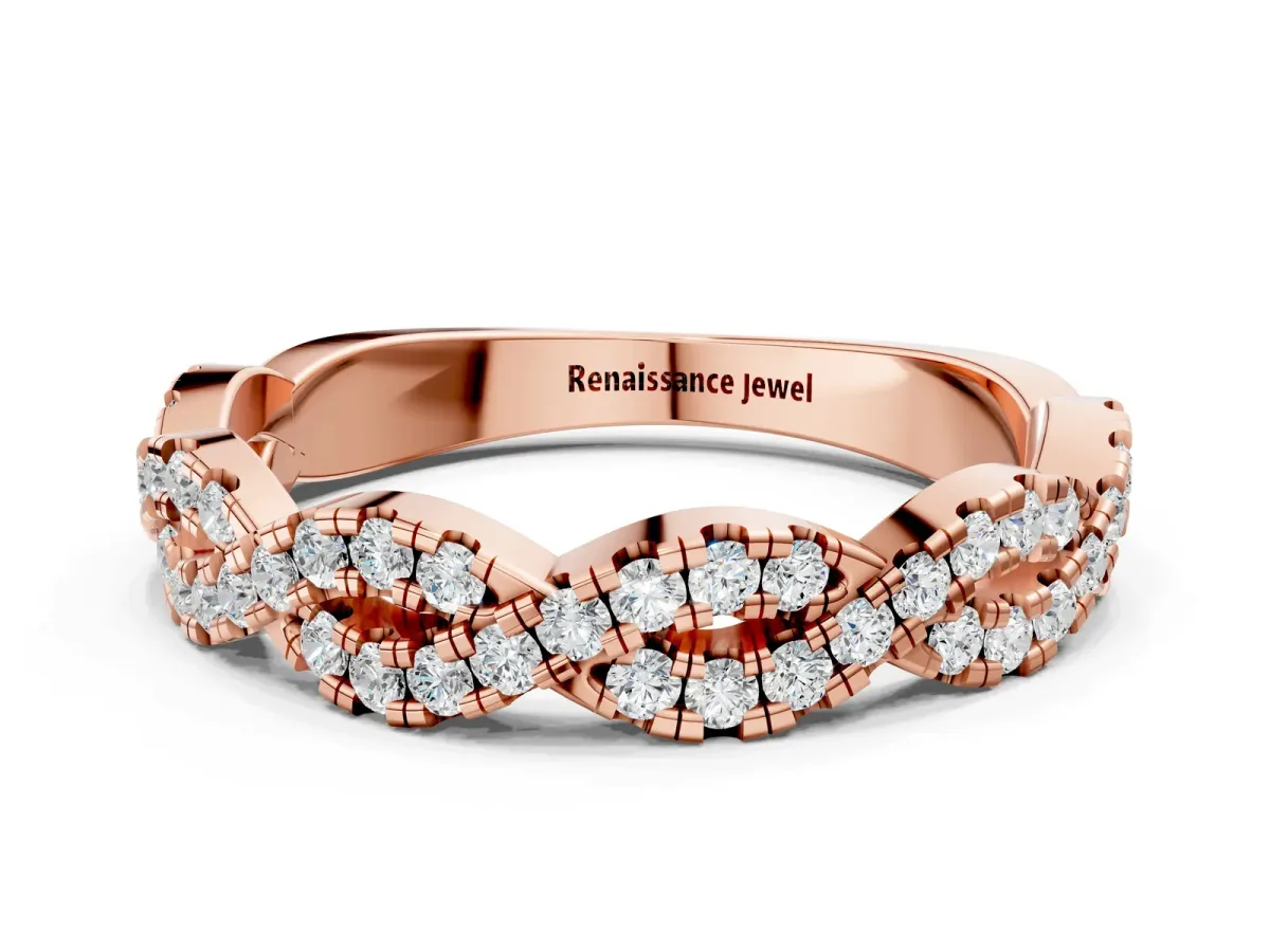 Round Diamond Twisted Eternity Band with Pavé and Shared Prong Setting Rose gold