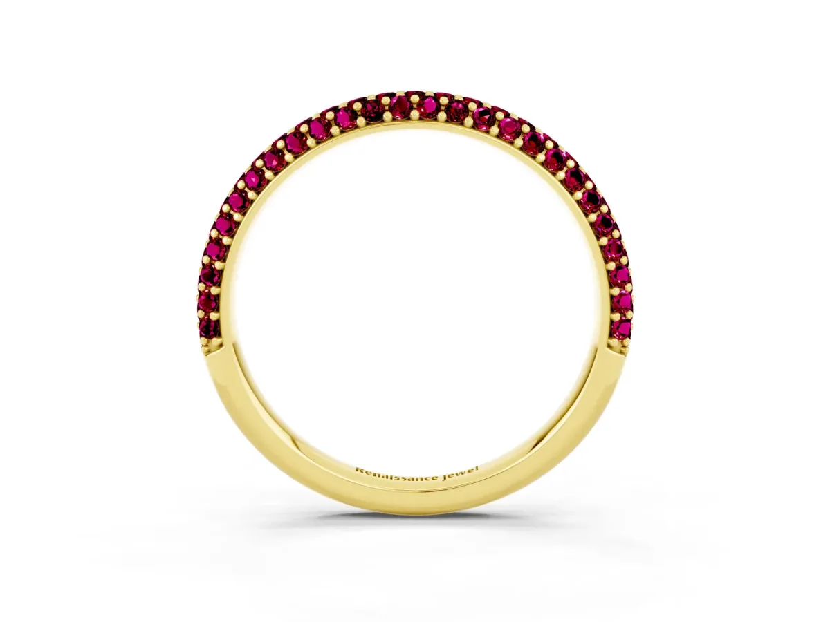 Round Garnet Pavé Eternity Band with Shared Prong Setting Yellow gold
