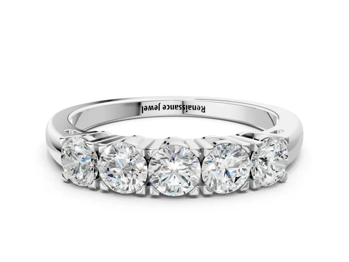 Five-Stone Round Diamond Prong Set White Gold Band Platinum