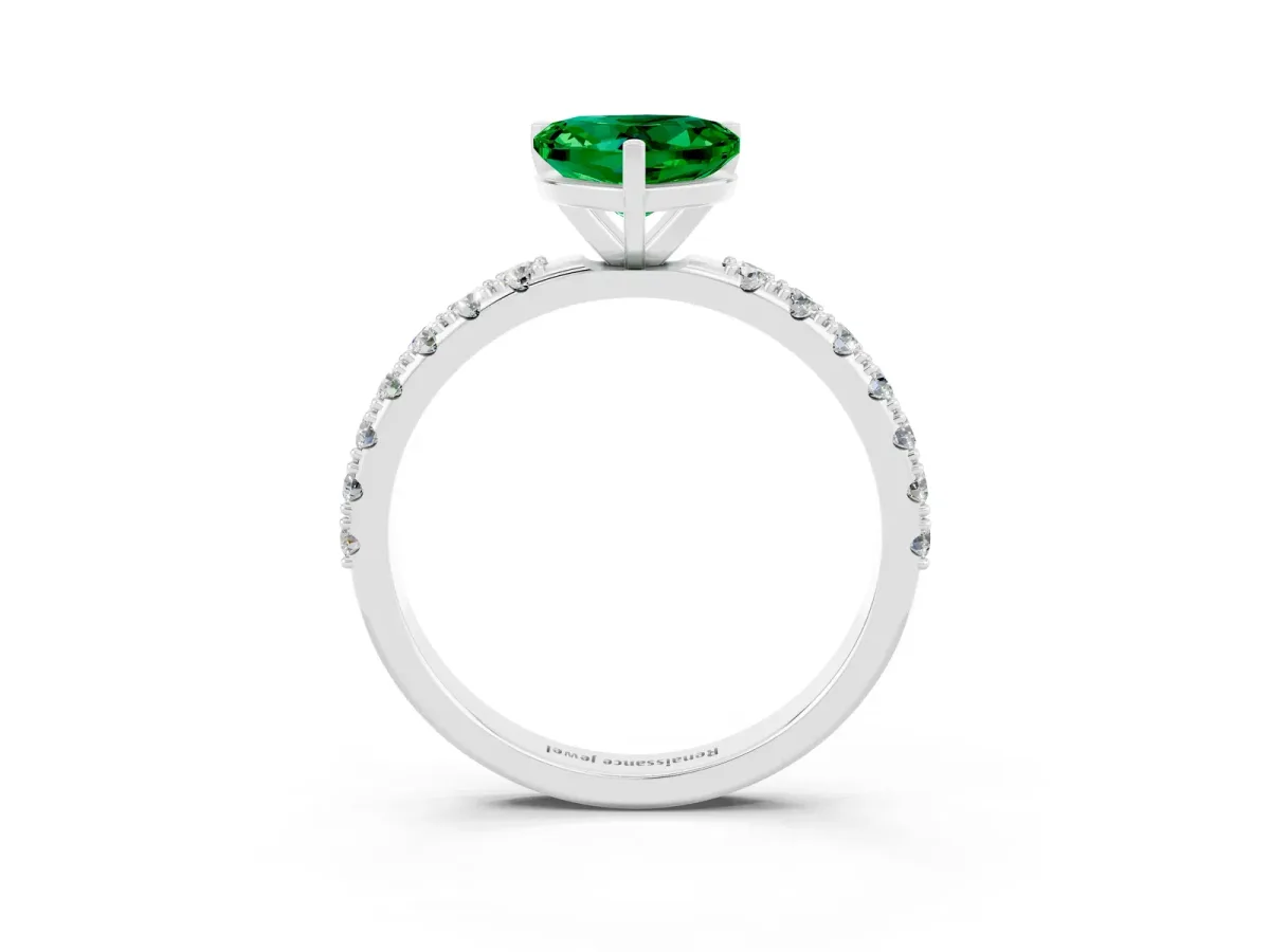 Heart Cut Emerald Solitaire Pavé Band with Four-Prong Setting Silver