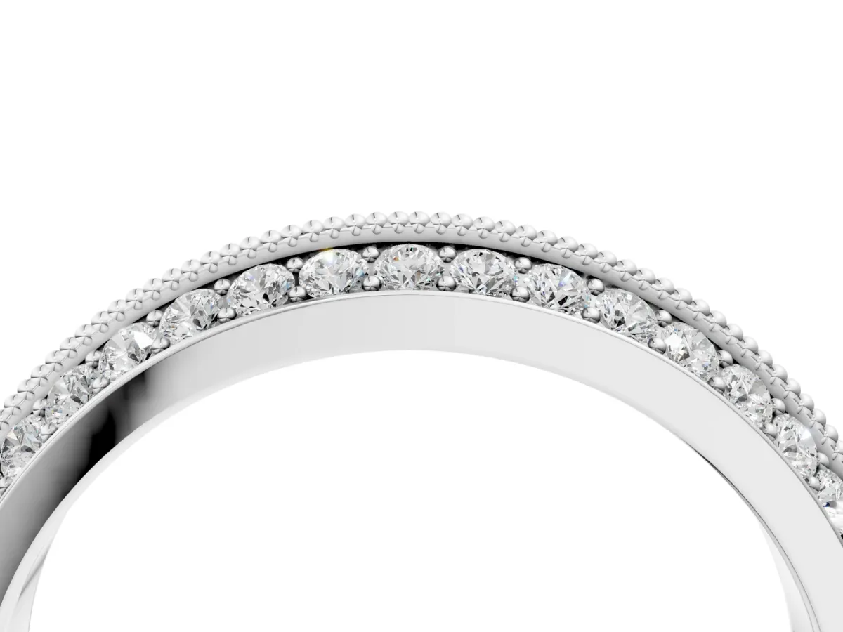 Double Row Pavé Round Diamond White Gold Band with Shared Prong Setting Platinum
