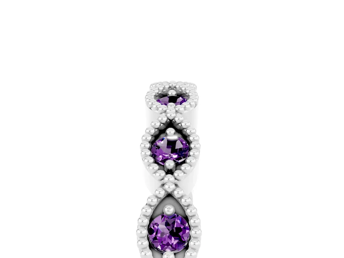 Milgrain Marquise Amethyst Half Eternity Band with Bezel Setting White gold