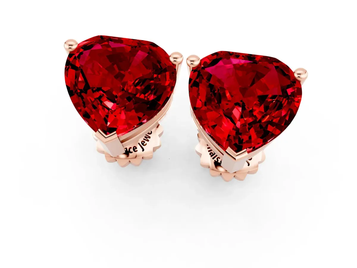 Heart Cut Ruby Stud Earrings Rose gold