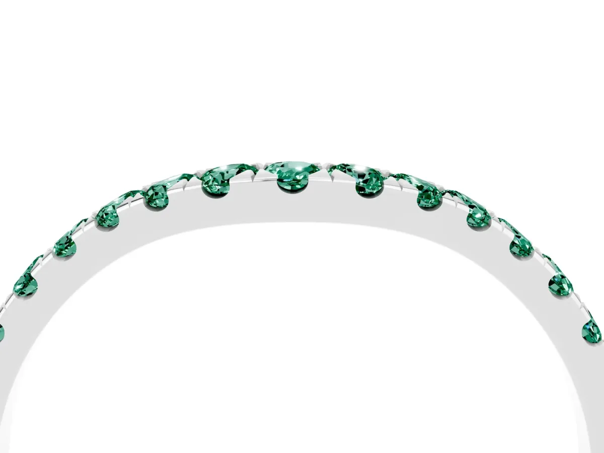 Curved Pavé Round Green Sapphire Wedding Band with Shared Prong Setting Silver
