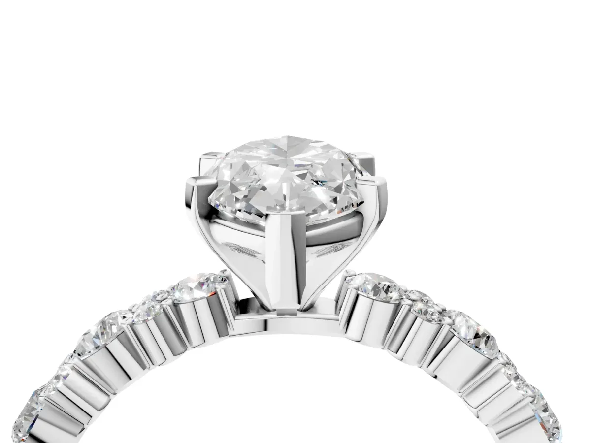 Marquise Cut Diamond Side Stone Solitaire Ring with Round and Four-Prong Setting Platinum